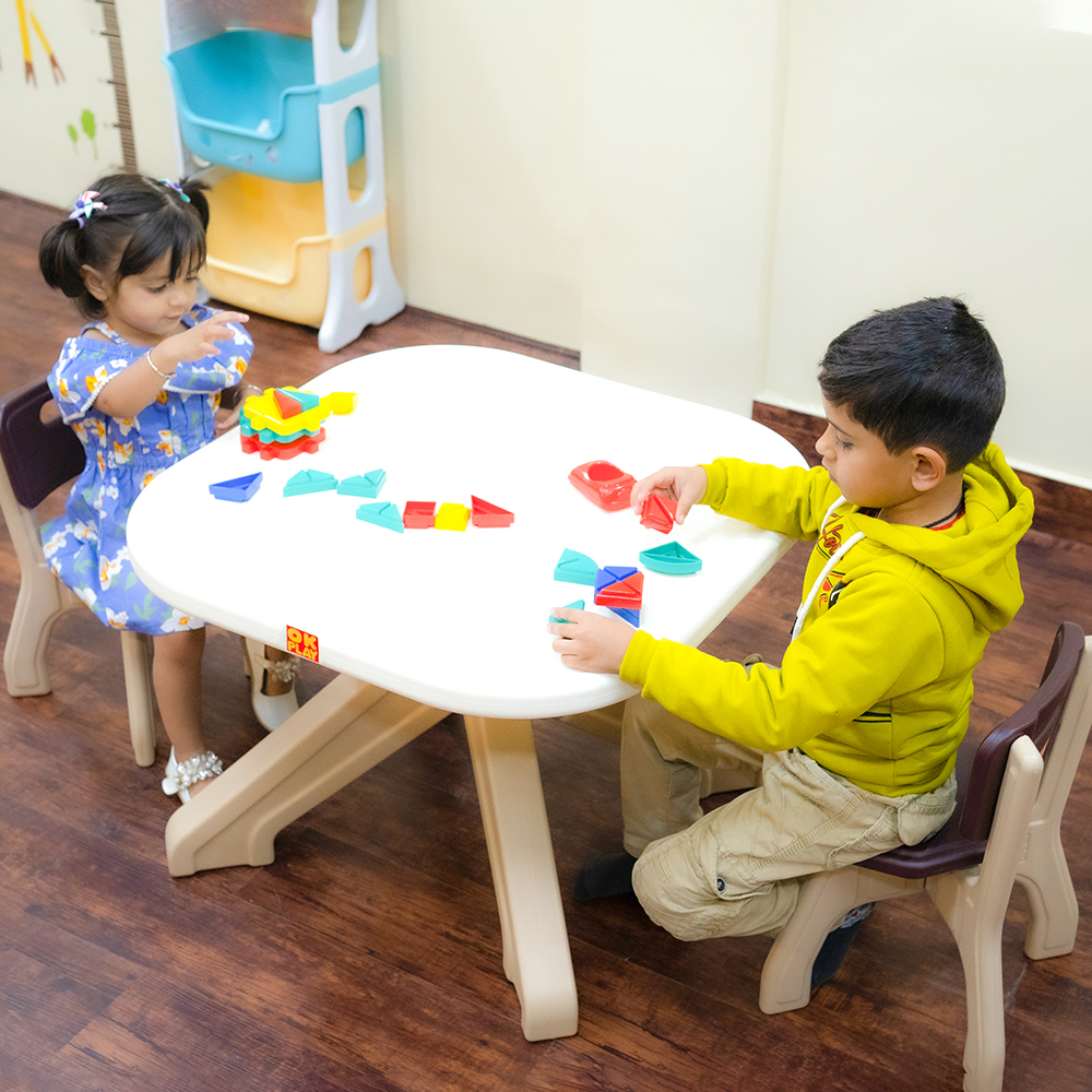 OK PLAY 2 SEATER TABLE & CHAIR SET FOR KIDS TO STUDY, 2-8 YEARS.(MULTICOLOR) - Multiplay & Combo Systems