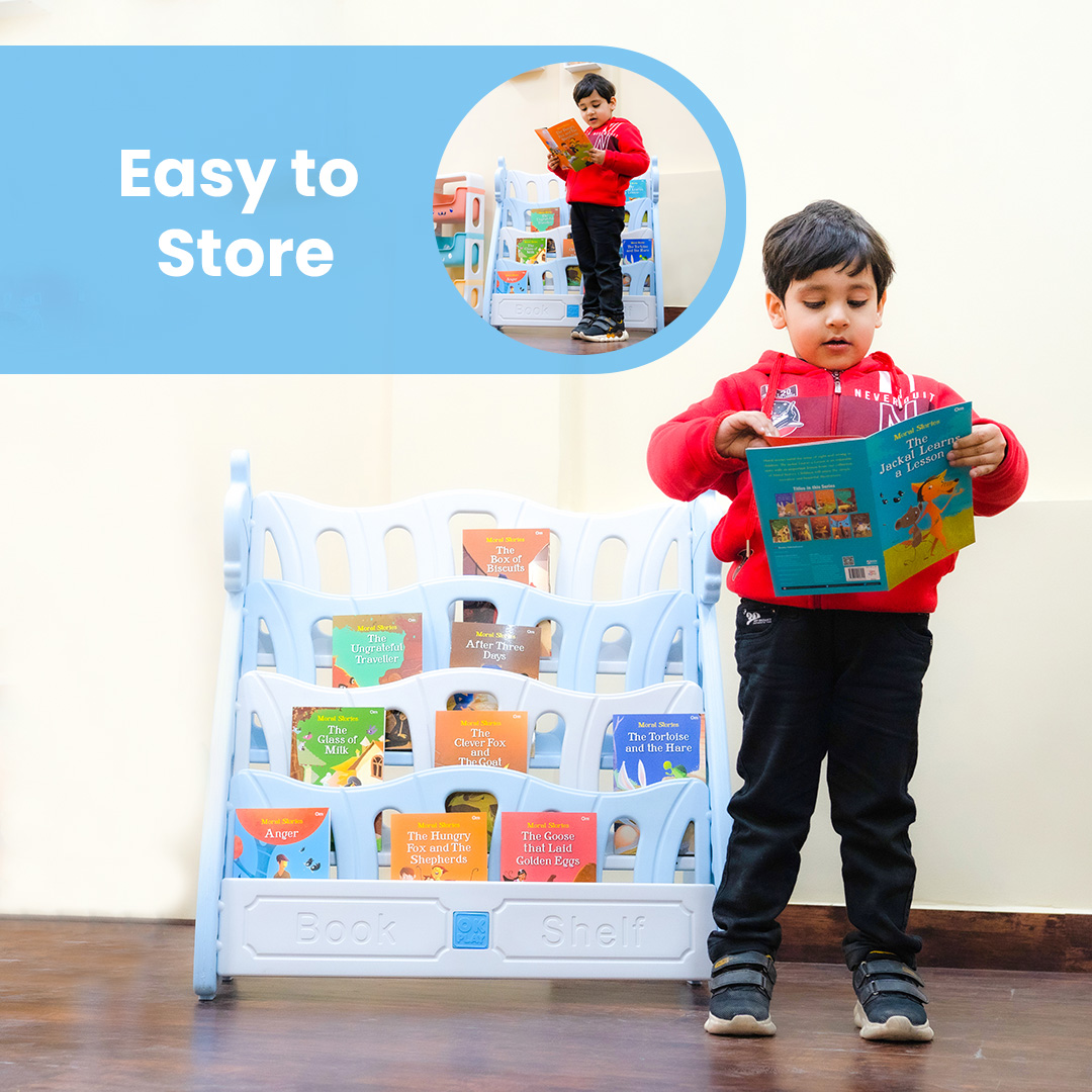 OK PLAY BOOK SHELF, STORAGE ORGANISER FOR KIDS. 2-8 YEARS (SKY BLUE & GREY) - Multiplay & Combo Systems